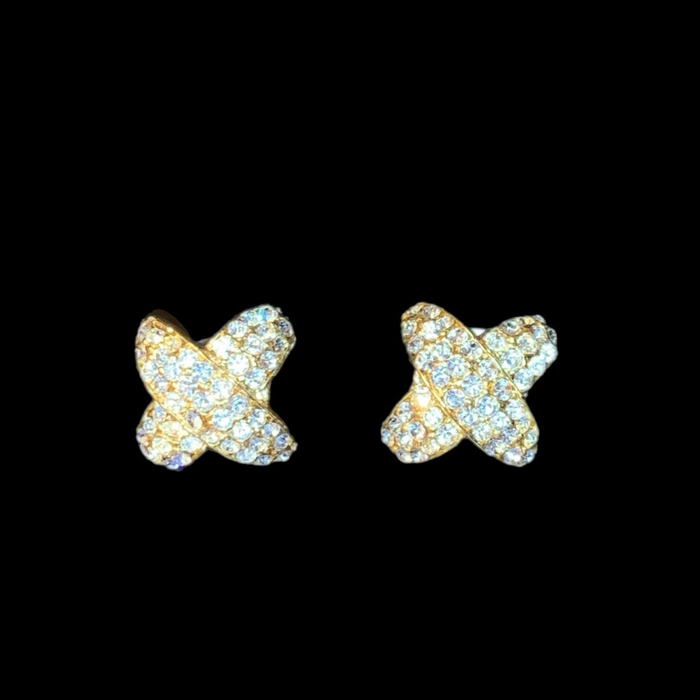 Crossover Rhinestone Pierced Earrings - Picture 4 of 4